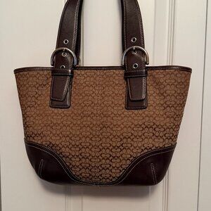 Coach Signature "C" Jacquard Canvas & Leather Shoulder Bag